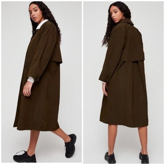 Aritzia The Group by Babaton Skylar Trench Coat Olive Moss Green - Picture 2 of 16